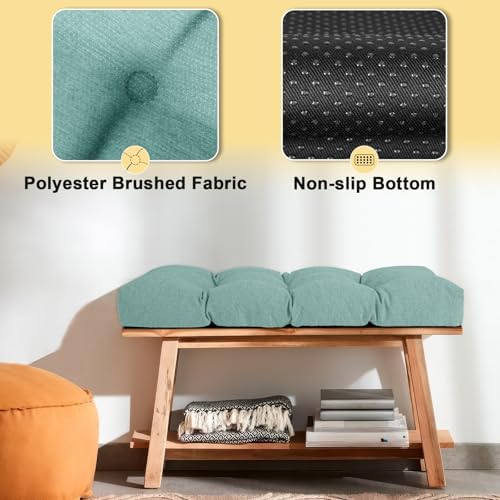 36 Inch Bench Cushion with Non-Slip Bottom - High Density Foam Tufted Long Seat Pad for Indoor Window, Dining, Piano & Garden Furniture(Light Green, 36x14x4)