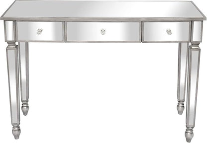 VINGLI Mirrored Vanity Desk with 3 Drawers, Modern Console/Sofa/Makeup Desk for Bedroom/Living Room/Entryway, Silver