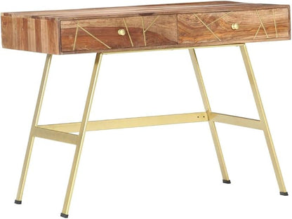 vidaXL Writing Desk, Computer Desk with Storage Drawers, Console Table with Steel Legs for Living Room Hallway, Modern Style, Solid Acacia Wood