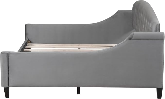 Ball & Cast Full Size Daybed, Velvet Upholstered Day Bed Frame with Button Tufted Backrest,Modern Sofa Bed for Living Room, Bedroom,Guest Room,No Box Spring Needed,Gray