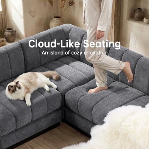 Morden Fort 6-Seater U-Shaped Modular Sectional Sofa, Large Deep Seat Chenille Couch for Living Room, Modern Modular Corner Sofa with High-Density Foam Cushions, Family Couch, Grey