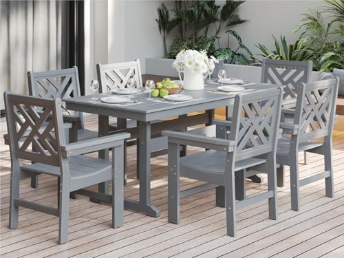 7-Piece Outdoor Dining Set, HDPE All-Weather Patio Table and Chairs Set for 6, Outdoor Patio Furniture Sets with Umbrella Hole for Outside, Deck, Backyard, Garden (Grey)