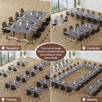 Folding Conference Table Modern Large Mobile Meeting Table Rolling Conference Room Tables with Wheels Seminar Tables for Office Training Classroom (6, Oak Grey, 47.2" D X 23.6" W X 29.5" H)