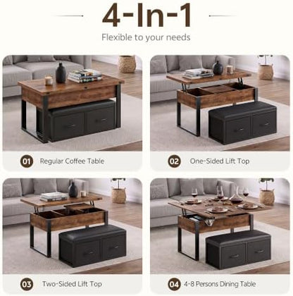 31.5'' Lift Top Coffee Table with Storage Bench, Rustic Brown