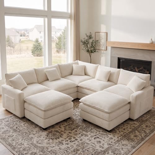 100 Inch Cloud Couch Sectional, Corner Modular Sectional Sofa with Ottoman