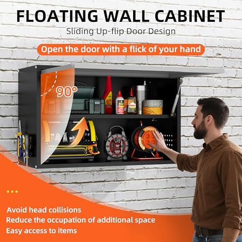 Garage Wall Cabinet, 19.7" H Metal Wall Cabinet with Up-Flip Door