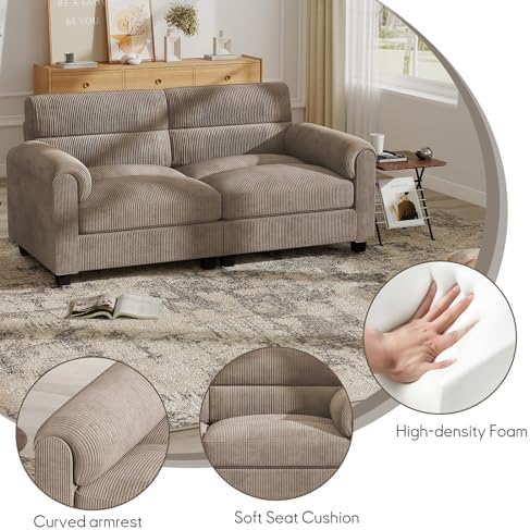 Bonzy Home Loveseat Sofa for Living Room, Corduroy, Light Brown