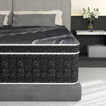 Mattress King Size 12 inch, Hybrid Memory Foam King Mattress in a Box, Individually Pocket Springs, Medium Firm Feel for Pressure Relief, Breathable Comfort, CertiPUR-US Certified