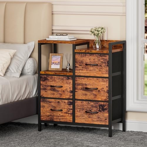 Rustic Brown Dressers for Bedroom, 5 Drawer Dresser for Closet