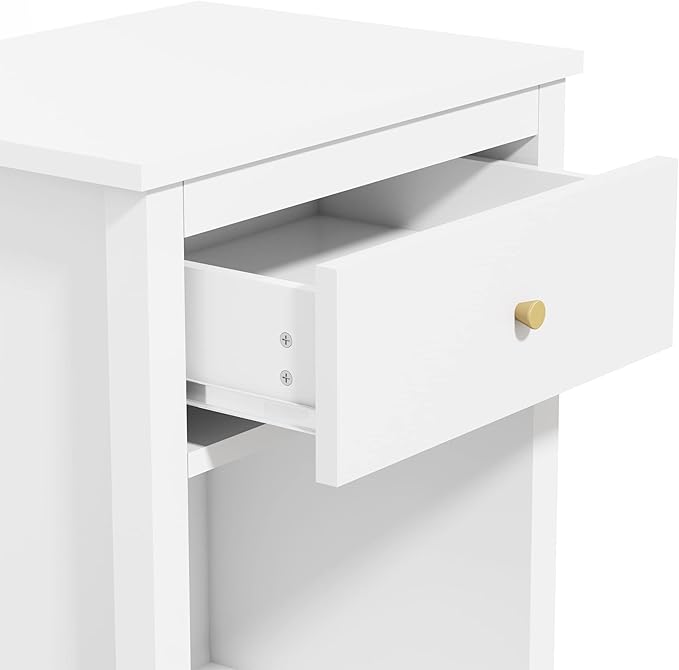 Nightstand with Drawer, 26.77''H Wooden Nightstand with Drawer & Open Storage Shelf, Modern Bedside Table for Kids, End Table for Living Room Bedroom, White