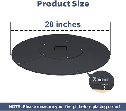 24" Round Fire Pit Lid Fits for Bonfire Pits up to 22", Metal Cover with Handle, All-Weather Resistance Outdoor Firepit Accessory, Smokeless Fire Pit Cover for Fire Tables