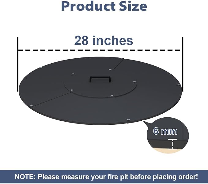 20" Round Fire Pit Lid Fits for Bonfire Pits up to 18", Metal Cover with Handle, All-Weather Resistance Outdoor Firepit Accessory, Smokeless Fire Pit Cover for Fire Tables