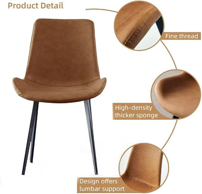 HIPIHOM Dining Chairs Set of 4, Modern Kitchen & Dining Room Chairs, Upholstered Faux Leather Cushion Seat and Sturdy Metal Legs (4 Brown Chairs)