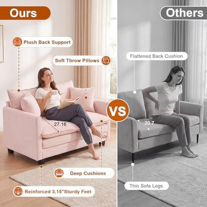 50'' Loveseat Sofa Set, Small Couch Set 2 Piece Cloud Love Seat with 27" Deep Seat Washable Chenille Pillows Couches for Small Spaces Apartment Living Room, Pink