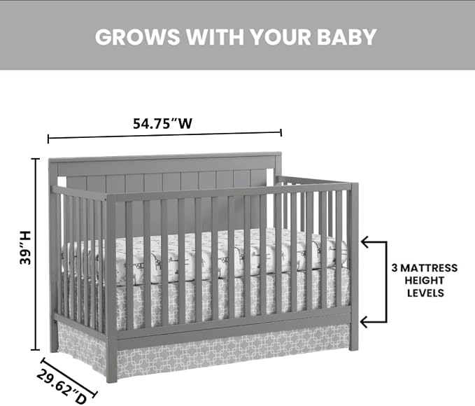 Oxford Baby Lazio 4-in-1 Convertible Crib, Dove Gray, GreenGuard Gold Certified