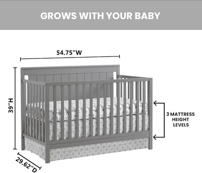 Oxford Baby Lazio 4-in-1 Convertible Crib, Dove Gray, GreenGuard Gold Certified