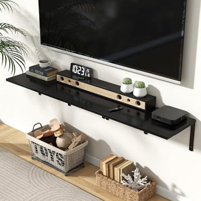 Floating Shelves for Wall, 12 Inch Deep Floating Shelves Set of 2, Wall Mounted Shelf with Metal Brackets, Rustic Wood Wide Shelf for Bathroom, Kitchen and Living Room, Black, 32W x 12D