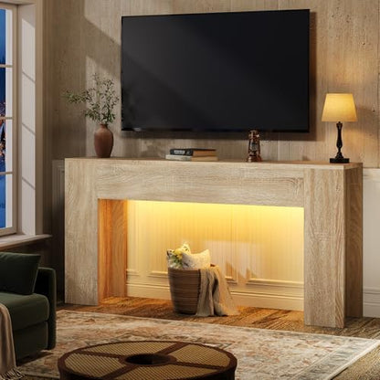 UNIQUITE 63-Inch Long Console Table with RGB LED Lights, Extra Wide and Thick Sofa Table Behind Couch, Farmhouse Entryway Table for Entrance, Hallway, Living Room, Wood