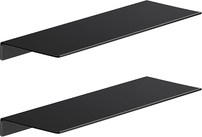 Danpoo 16 inch Metal Floating Shelves for Wall Organizer & Storage, Display Shelves for Bathroom, Living Room, Kitchen, Bedroom(Matte Black, 2-Pack)