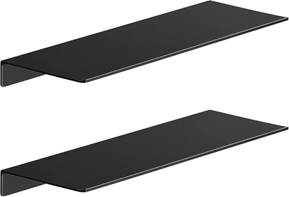 Danpoo 16 inch Metal Floating Shelves for Wall Organizer & Storage, Display Shelves for Bathroom, Living Room, Kitchen, Bedroom(Matte Black, 2-Pack)