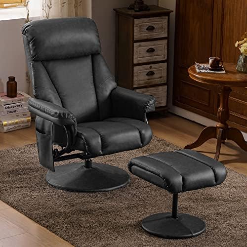 MCombo Swivel Recliner with Ottoman, TV Chair with Vibration Massage, Ideal for RV Small Space, Living Room & Bedroom 4539 (Faux Leather, Dark Grey)