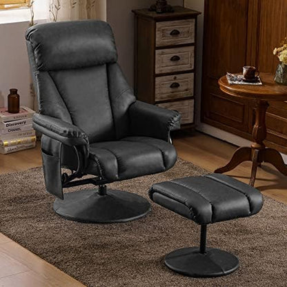 MCombo Swivel Recliner with Ottoman, TV Chair with Vibration Massage, Ideal for RV Small Space, Living Room & Bedroom 4539 (Faux Leather, Dark Grey)