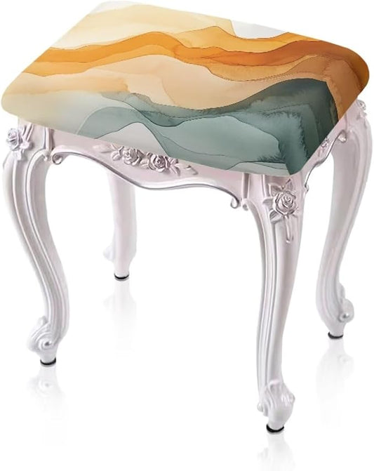 Bar Stool Seat Covers - Pastel Amber Colors, Rectangle 2 Pack Stretchy Vanity Chair Slipcover, Washable Soft Stool Cover