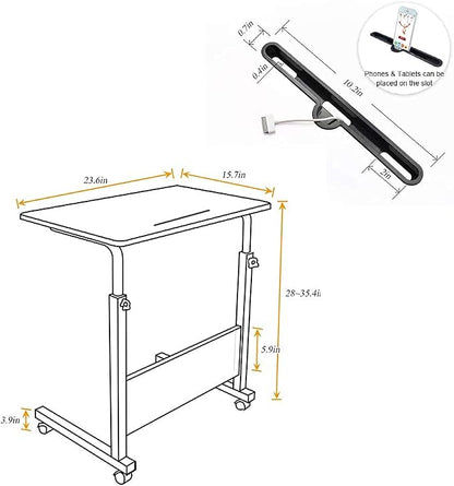 Side Table,31.5in/21.6in Adjustable Laptop Stand Portable Cart Tray Bedside Computer Table,Sofa Side Bed Table with Wheels