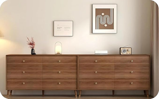 6 Drawer Dresser For Bedroom, 2 PCS 47 Inch Dresser for Closet with Walnut Frame, Modern Wood Chest of Drawers with Natural Texture & Pre-Embedded Slots For TV Stand, Living Room, Hallway, Office