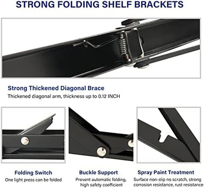 Folding Shelf Brackets 8 in,Collapsible Wall Mounted Mounted Shelf Brackets,Heavy Duty Shelf Bracket 8 10 12 14 16 18 20in for Bendable Table,Space Saving (4 Pcs)