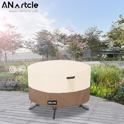 Round Patio Table Covers 36inch,100% Waterproof 600D Heavy Duty PatioTable Cover,Round Patio Table Covers for Outdoor Furniture,36"DIA x 23"H,Beige&brown.