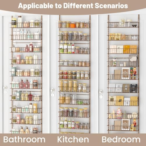 ElegantArray 10-Tier Pantry Door Organizer Hanging Storage Basket Brown