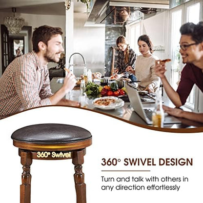 24 Inch Swivel Bar Stools Set of 4, Rubber Wood, Brown