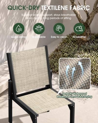 Stackable Outdoor Dining Chairs, HDPE Frame with Teslin Fabric, Black