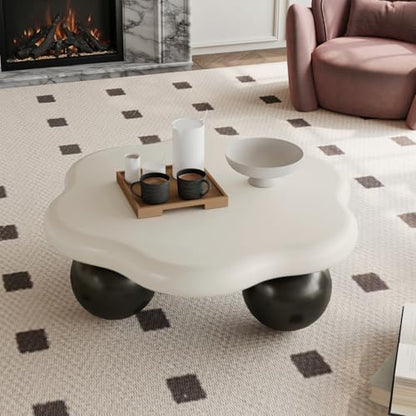 35" Contrast Color Cloud Shaped Coffee Table, Petal-Shaped Modern Minimalist Coffee Table with Spherical Legs, Kid & Pet Friendly Living Room Table for Small Apartment