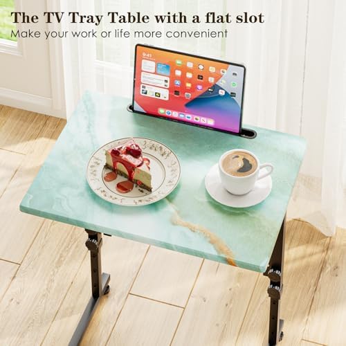 Folding TV Tray Table,Adjustable TV Dinner Table with Sturdy MDF Top,Eating Trays for Living Room with No Assembly Required (Sea Blue)