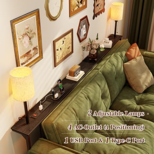 78.8" Sofa Tables Narrow Long with Lights & Charging Station - 4 AC outlets