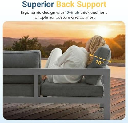 Wisteria Lane Aluminum Outdoor Sofa, 2 Pieces Patio Couch All-Weather Rust-Proof Modern Metal Patio Furniture with 5" Thick Olefin Cushions, Light Grey