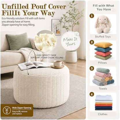 Round Corduroy Footstool Pouf for Couch
