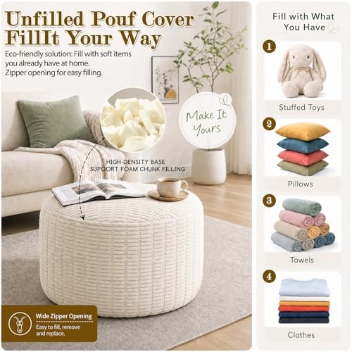 Round Corduroy Footstool Pouf for Couch