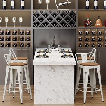24" Barstools Set of 4 Counter Height Bar Stools Chair-Distressed White