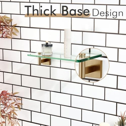 KOKOSIRI Wall Shelves Bathroom Hardware Glass Floating Shelf 12-Inch for Bedroom, Living Room, Kitchen, Hanging Rack Champagne Bronze B1105CPG-L12