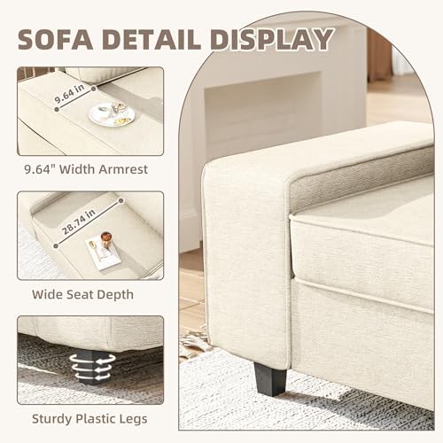 3 Seater Sofa Couch with Deep Seats, 84" Sofa for Living Room, Removable Cover, Chenille Fabric Couches for Living Room, Bedroom, Apartment and Office
