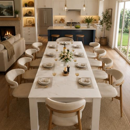 20"-118" Extendable Dining Room Table for 2-12 People, White Marble