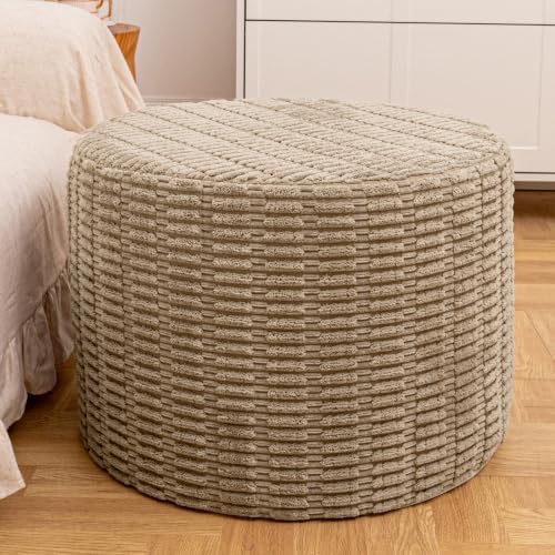 Boneless Ottoman Cloud Couch Ottoman, Rectangular Furry Floor Pouf Foot Rest with Premium Foam Filling, Multi-Use Foot Rest Stool for Living Room & Bedroom (Light Coffee, 22x22x16 Inches, Round)