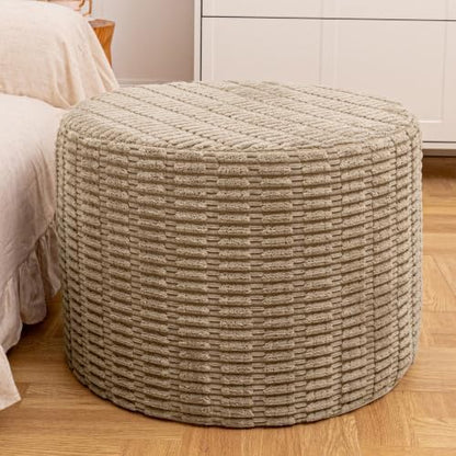 Boneless Ottoman Cloud Couch Ottoman, Rectangular Furry Floor Pouf Foot Rest with Premium Foam Filling, Multi-Use Foot Rest Stool for Living Room & Bedroom (Light Coffee, 22x22x16 Inches, Round)