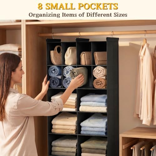 5 Tier Hanging Closet Organizer, 14 Compartments Dual Row Storage, Black