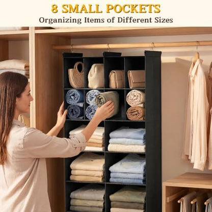 5 Tier Hanging Closet Organizer, 14 Compartments Dual Row Storage, Black