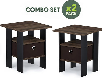 Furinno TIDUR Brown Night Stand Set of 2, Nightstand, Columbia Walnut | Open Shelf Design, Bedside Table, End Table, Side Table for Bedroom, Living Room
