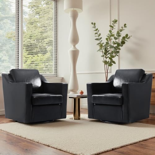 Faux Leather Swivel Accent Chairs Set of 4, Modern Armchair, Black